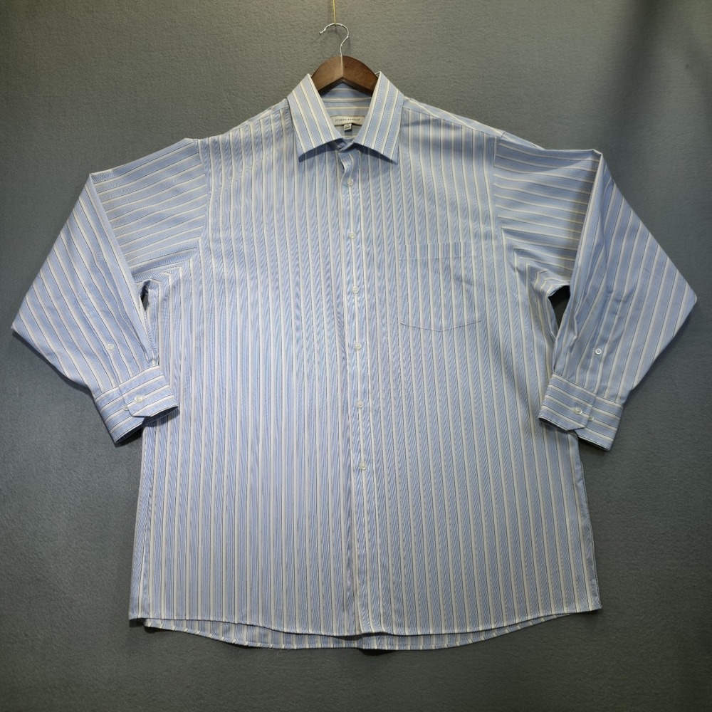 Joseph Abboud Men's Blue Striped Non-Iron Long Sleeve Dress Shirt Size 17-32/33